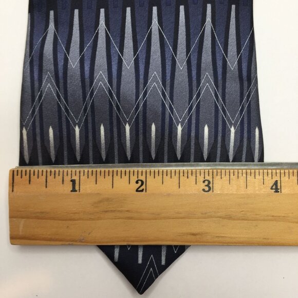 Murano Mens 100% Silk Tie Geometric Navy Blue Black Gray Silver Office Church - Picture 7 of 7